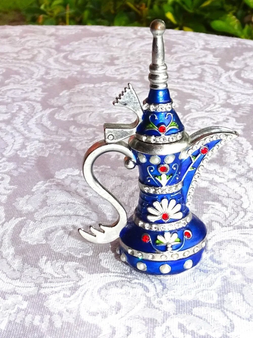 Jeweled Miniature Metal Pitcher with Magnetic Lid